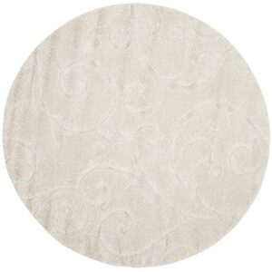 safavieh florida shag collection area rug - 6'7" round, creme & creme, scroll design, non-shedding & easy care, 1.2-inch thick ideal for high traffic areas in living room, bedroom (sg455-1111)