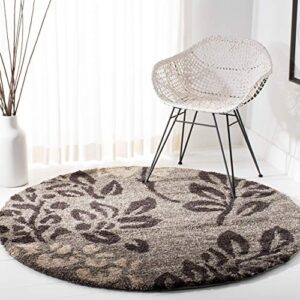 safavieh florida shag collection area rug - 5' round, smoke & dark brown, floral design, non-shedding & easy care, 1.2-inch thick ideal for high traffic areas in living room, bedroom (sg456-7928)
