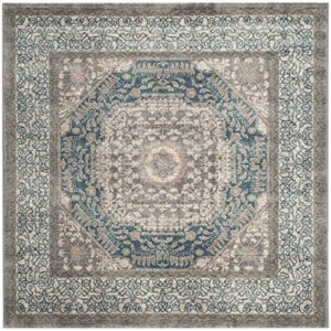 SAFAVIEH Sofia Collection 6'7" Square Light Grey/Blue SOF365A Vintage Oriental Distressed Non-Shedding Living Room Bedroom Dining Home Office Area Rug