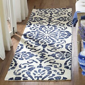 safavieh dip dye collection 2'3" x 6' ivory / navy ddy719p handmade premium wool runner rug