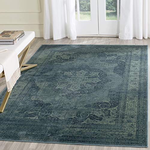 SAFAVIEH Vintage Collection Area Rug - 8' x 10', Blue & Multi, Oriental Traditional Distressed Viscose Design, Ideal for High Traffic Areas in Living Room, Bedroom (VTG158-2220)