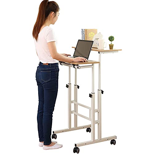 SDADI 2 Inches Carpet Wheels Mobile Standing Desk Stand Up Desk Height Adjustable Home Office Desk with Standing and Seating 2 Modes 3.0 Edition, Dark Grain S001WFDT