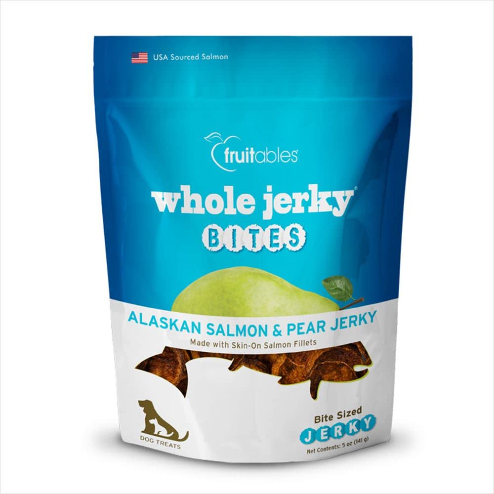 Fruitables Healthy Dog Treats – Whole Jerky Bites for Dogs – Alaskan Salmon & Pear Flavored – 5 Ounces