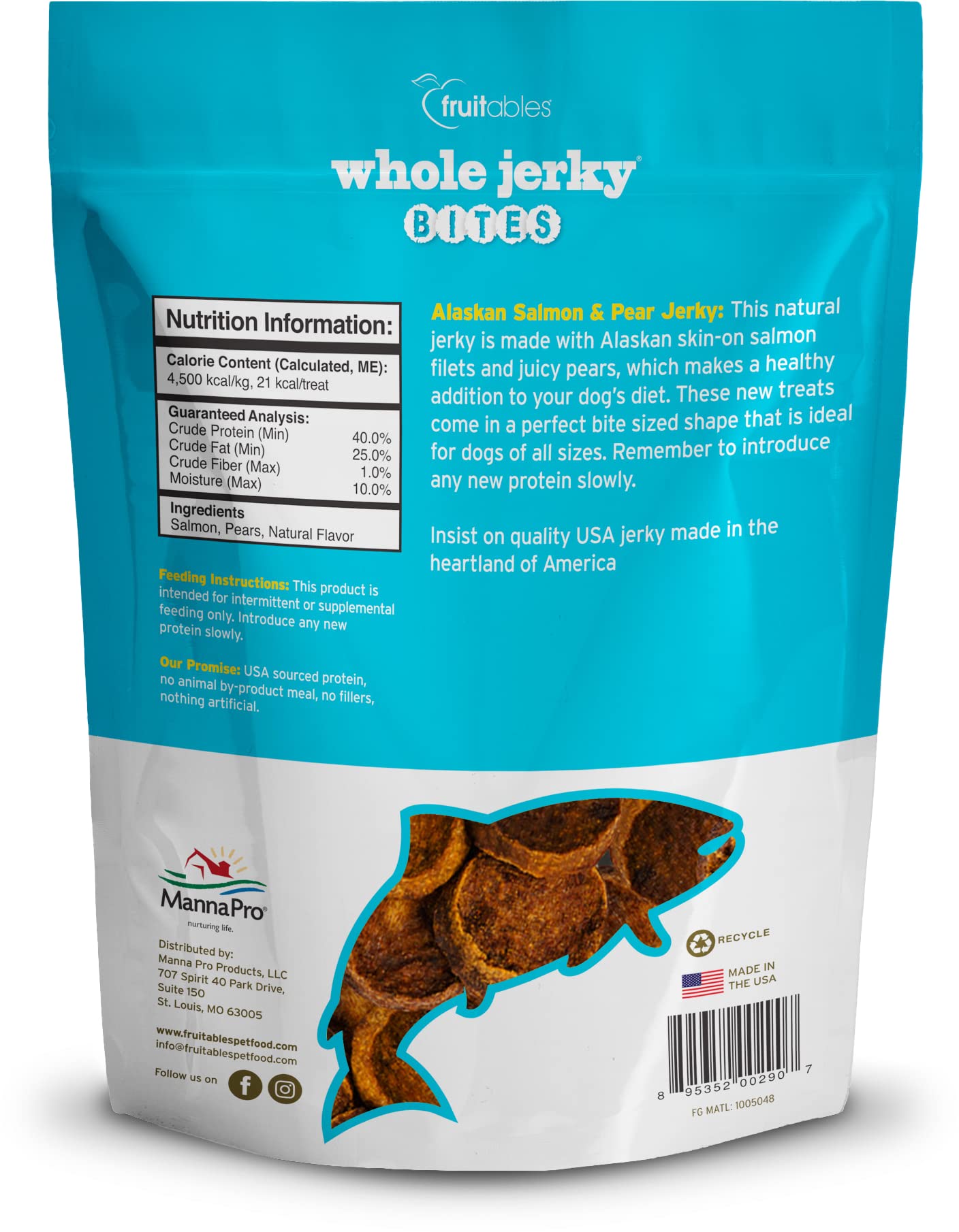 Fruitables Healthy Dog Treats – Whole Jerky Bites for Dogs – Alaskan Salmon & Pear Flavored – 5 Ounces