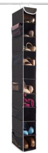zober hanging shoe organizer for closet - 10-shelf hanging shoe rack w/side mesh pockets - 1 pack space saving shoe holder (black)