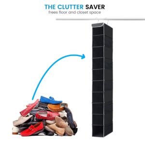 ZOBER Hanging Shoe Organizer for Closet - 10-Shelf Hanging Shoe Rack W/Side Mesh Pockets - 1 Pack Space Saving Shoe Holder (Black)