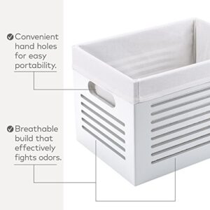 Wooden Storage Bin Container - Decorative Closet, Cabinet and Shelf Basket Organizer Lined with Machine Washable Soft Linen Fabric - White, Small