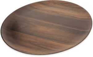 carlisle foodservice products epicure plastic round platter, 18 inches, dark woodgrain