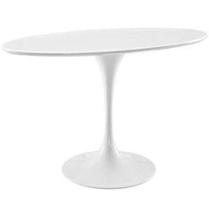 modway lippa 48" mid-century modern dining table with oval top and pedestal base in white