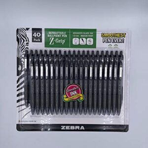 Zebra Z-Grip Retractable Ballpoint Pen 1.0mm Point Size Black Ink 40 Pack