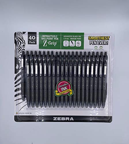 Zebra Z-Grip Retractable Ballpoint Pen 1.0mm Point Size Black Ink 40 Pack