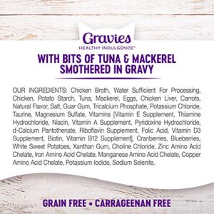 Wellness Healthy Indulgence Gravies Grain-Free Wet Cat Food, Made with Natural Ingredients and Quality Proteins, Complete and Balanced Meal, 3 oz Pouches (Tuna & Mackeral in Gravy, 24 Pack)