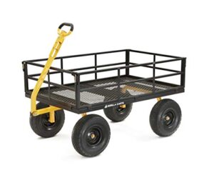 gorilla carts gor1400-com steel utility cart, heavy-duty convertible 2-in-1 handle and removable sides, 12 cu ft, 1400 lb capacity, black