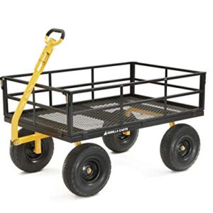 Gorilla Carts GOR1400-COM Steel Utility Cart, Heavy-Duty Convertible 2-in-1 Handle and Removable Sides, 12 cu ft, 1400 lb Capacity, Black