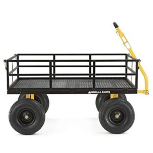 Gorilla Carts GOR1400-COM Steel Utility Cart, Heavy-Duty Convertible 2-in-1 Handle and Removable Sides, 12 cu ft, 1400 lb Capacity, Black