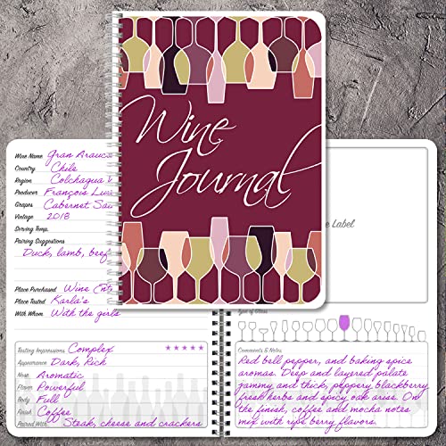 BookFactory Wine Journal/Wine Log Book/Wine Collector's Diary/Wine Tasting Notebook - Wire-O with Full Color Cover - 120 Pages (5” x 7”) (JOU-120-57CW-A(WineJournal))