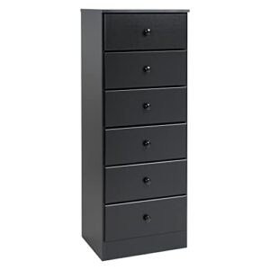 prepac astrid 6 drawer dresser for bedroom, tall chest of drawers, bedroom furniture, clothes storage and organizer, 16.75" d x 20" w x 52.25" h, black, bdbh-0401-1