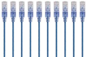 monoprice - 115154 slimrun cat6a ethernet patch cable - snagless rj45 utp pure bare copper wire 10g 30awg 3ft blue 10-pack
