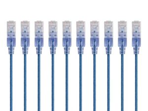 monoprice cat6a ethernet patch cable - 7 feet - blue | network internet cord - rj45, 550mhz, utp, pure bare copper wire, 10g, 30awg, 10-pack - slimrun series
