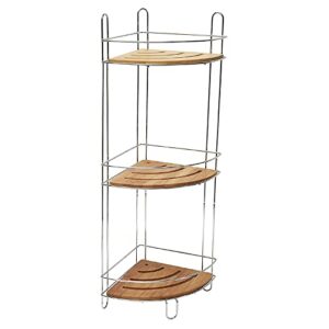 evideco freestanding metal wire corner shower caddy with 3 bamboo shelves color brown bathroom organization