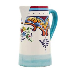 euro ceramica zanzibar collection vibrant 9.4" decorative ceramic pitcher, 2.5lt, spanish floral design, multicolor
