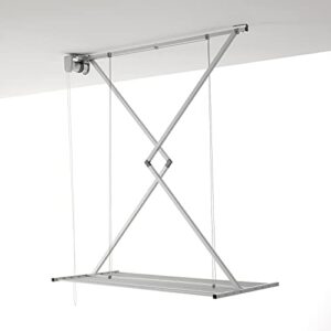 foxydry mini, ceiling mounted clothes drying rack, pulley clothesline, vertical folding laundry drying rack (150 cm / 59.05 in, grey)