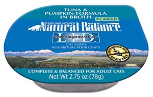 natural balance limited ingredient diet tuna & pumpkin in broth grain-free wet adult cat food 2.75-oz. cup (pack of 24)