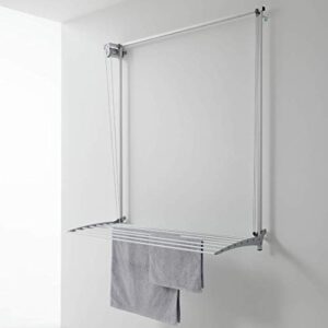foxydry wall mounted clothes drying rack, pulley clothes airer wall, vertical drop down laundry drying rack (100)
