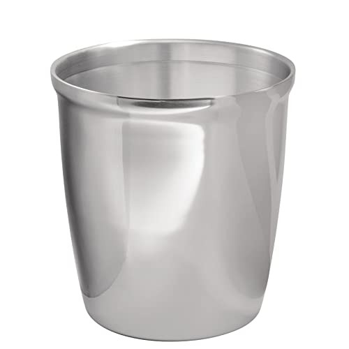 mDesign Small Round Metal Trash Can Wastebasket, Garbage Container Bin for Bathrooms, Powder Rooms, Kitchens, Home Offices - Polished Stainless Steel