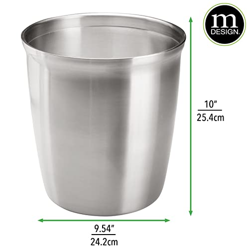 mDesign Small Round Metal Trash Can Wastebasket, Garbage Container Bin for Bathrooms, Powder Rooms, Kitchens, Home Offices - Polished Stainless Steel