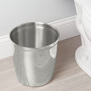 mDesign Small Round Metal Trash Can Wastebasket, Garbage Container Bin for Bathrooms, Powder Rooms, Kitchens, Home Offices - Polished Stainless Steel