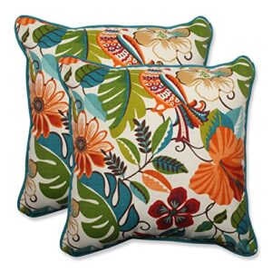 pillow perfect tropic floral outdoor throw accent pillow plush fill, weather, and fade resistant, 18.5" x 18.5", ivory, 2 count