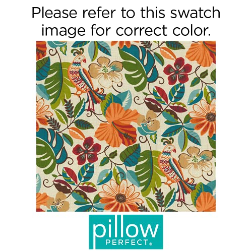 Pillow Perfect Tropic Floral Outdoor Throw Accent Pillow Plush Fill, Weather, and Fade Resistant, 18.5" x 18.5", Ivory, 2 Count