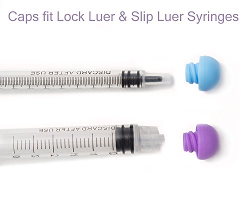 DryFur Syringe Caps for Pets fit Slip leur and Lock luer Blue (100 caps)