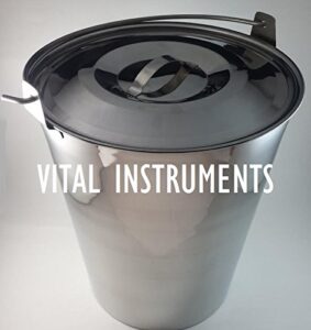 vital instruments stainless steel bucket pail with lid and handle 16 qt. quart heavy duty medical mri dog puppy kennel farm ranch water ice milk utility grooming feeding carrying veterinary