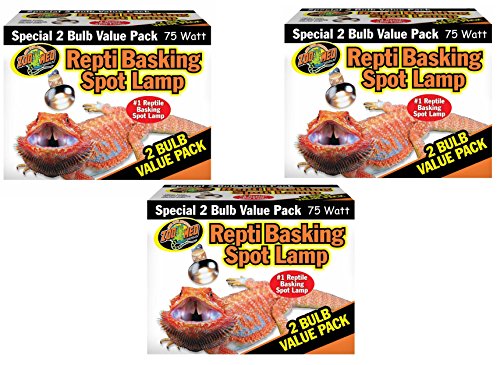 Zoo Med Reptile Basking Spot Lamp 75 Watts - 6 Bulbs Total (3 Packs with 2 per Pack)