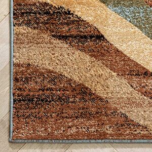 Hudson Waves Blue Brown Geometric Modern Casual Area Rug 5x7 ( 5'3" x 7'3" ) Easy to Clean Stain Fade Resistant Shed Free Abstract Contemporary Natural Lines Multi Soft Living Dining Room Rug