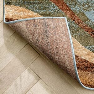 Hudson Waves Blue Brown Geometric Modern Casual Area Rug 5x7 ( 5'3" x 7'3" ) Easy to Clean Stain Fade Resistant Shed Free Abstract Contemporary Natural Lines Multi Soft Living Dining Room Rug