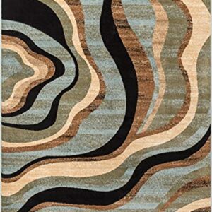 Hudson Waves Blue Brown Geometric Modern Casual Area Rug 5x7 ( 5'3" x 7'3" ) Easy to Clean Stain Fade Resistant Shed Free Abstract Contemporary Natural Lines Multi Soft Living Dining Room Rug