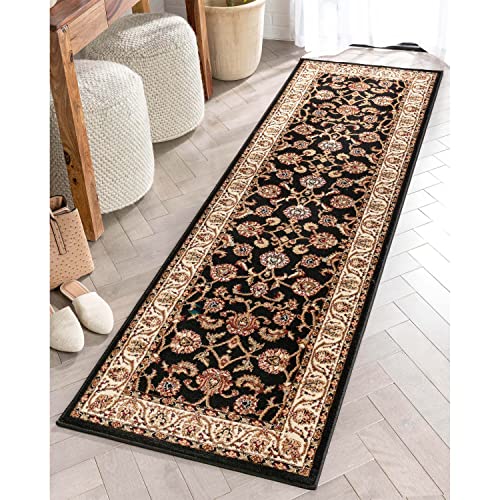 Noble Sarouk Black Persian Floral Oriental Formal Traditional Rug 3x10 ( 2'7" x 9'6" Runner ) Easy to Clean Stain Fade Resistant Shed Free Modern Contemporary Transitional Soft Living Dining Room Rug