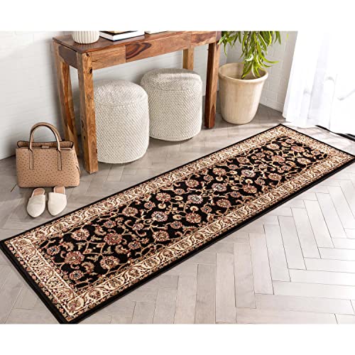 Noble Sarouk Black Persian Floral Oriental Formal Traditional Rug 3x10 ( 2'7" x 9'6" Runner ) Easy to Clean Stain Fade Resistant Shed Free Modern Contemporary Transitional Soft Living Dining Room Rug