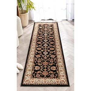 Noble Sarouk Black Persian Floral Oriental Formal Traditional Rug 3x10 ( 2'7" x 9'6" Runner ) Easy to Clean Stain Fade Resistant Shed Free Modern Contemporary Transitional Soft Living Dining Room Rug