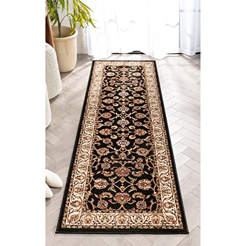 Noble Sarouk Black Persian Floral Oriental Formal Traditional Rug 3x10 ( 2'7" x 9'6" Runner ) Easy to Clean Stain Fade Resistant Shed Free Modern Contemporary Transitional Soft Living Dining Room Rug