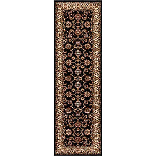 Noble Sarouk Black Persian Floral Oriental Formal Traditional Rug 3x10 ( 2'7" x 9'6" Runner ) Easy to Clean Stain Fade Resistant Shed Free Modern Contemporary Transitional Soft Living Dining Room Rug