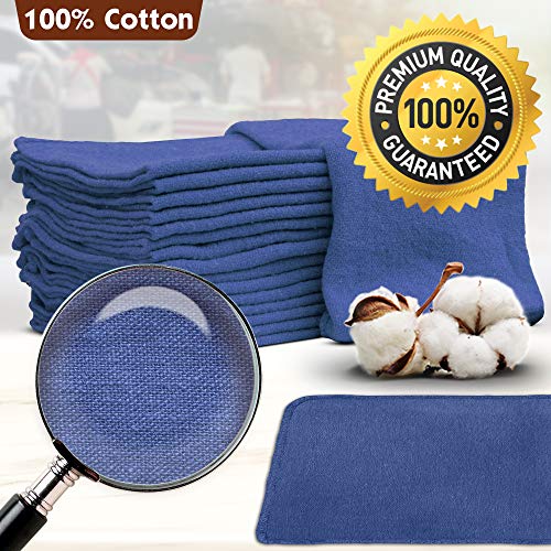 Nabob Wipers Auto Mechanic Shop Towels 25 Pack Shop Rags 100% Cotton Size 14"x14" Commercial Grade (25 Pack, Blue)