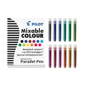 6 boxes: pilot parallel pen ink refills for calligraphy pens, assorted colors, 12 cartridges per pack (77312)