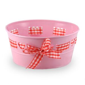 the lucky clover trading round heart design with ribbon basket, small container, pink, red