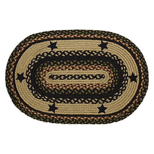 IHF Home Decor |Tartan Star Premium Braided Collection | Primitive, Rustic, Country, Farmhouse Style | Jute/Cotton | 30 Days Risk Free | Accent Rug/Door Mat |Black, Tan | 27"x48" Oval