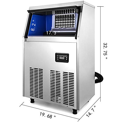 VEVOR 110V Commercial Ice Maker 90-100LBS/24H with 33LBS Bin Full Heavy Duty Stainless Steel Construction, Automatic Operation, Clear Cube for Home Bar, Include Water Filter, Scoop, Connection Hose