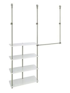 closetmaid 55300 closet maximizer with (4) shelves & double hang rod, tool free add on unit, white finish,11.6 x 53 x 74 inches